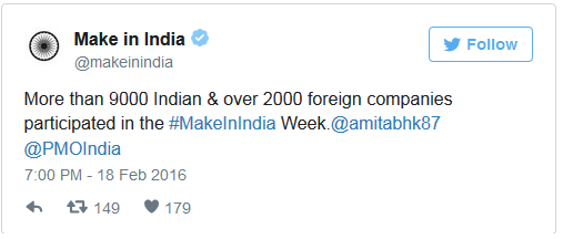 Make In India Twitter post describing make in India investment